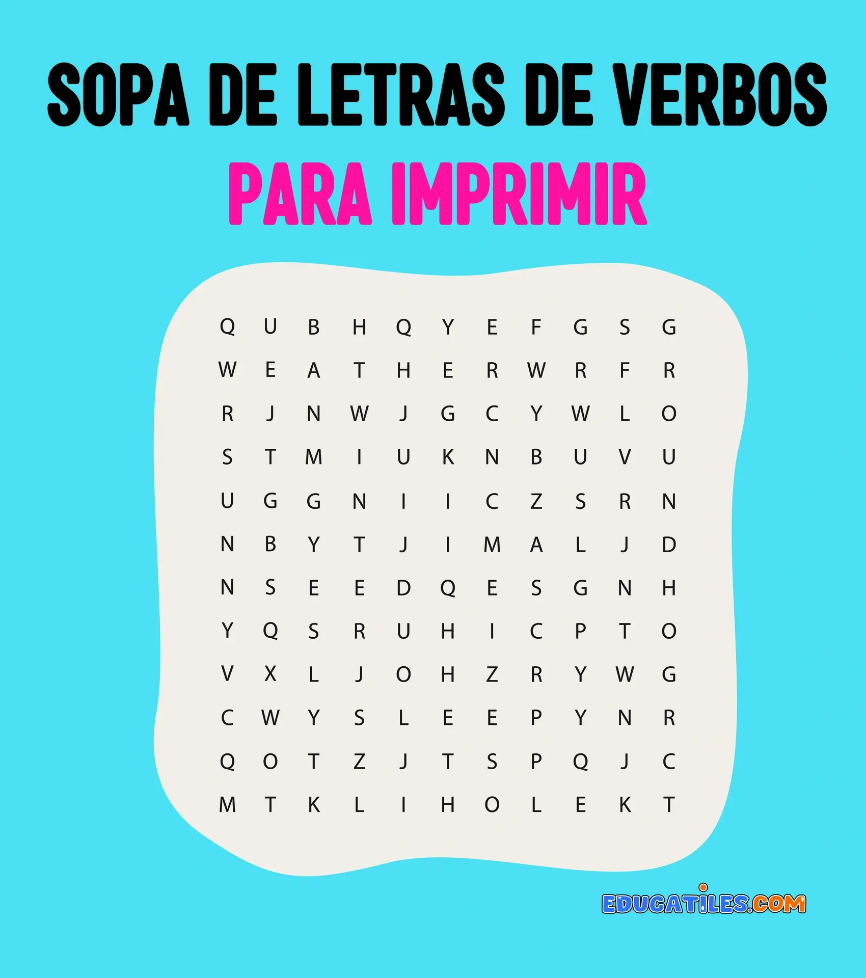 Sopa de letras de verbos para imprimir Cuentos en español Materiales educativos Historias